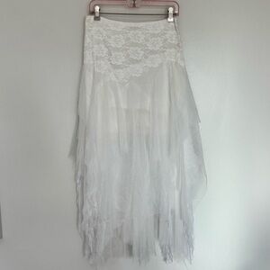 New Free People x Brenda Knight Lace Chiffon Festival‎ Tiered Asymmetrical Skirt